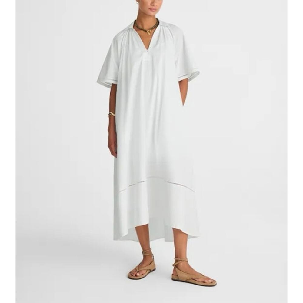 NWT Madewell Poplin Splitneck 100% Cotton Midi Shirtdress In White Size Small
